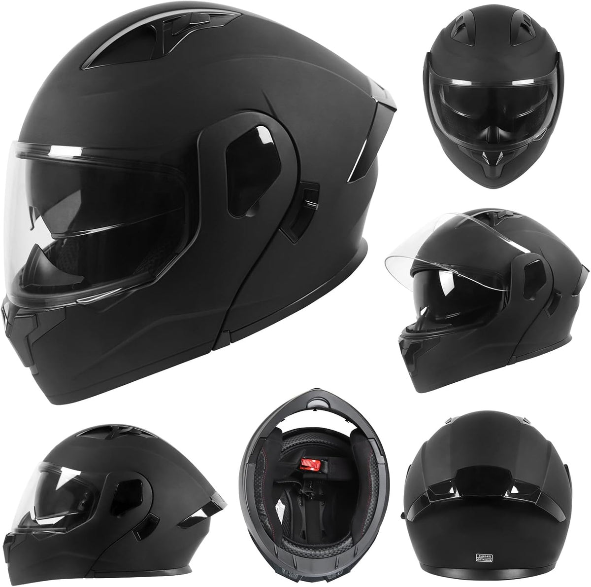 helmelkin Modular Flip-Up Motorcycle Helmet for Men & Women, DOT Approved Full-Face Helmet with Dual Visor, Ventilation & Adjustable Strap, Large, Black