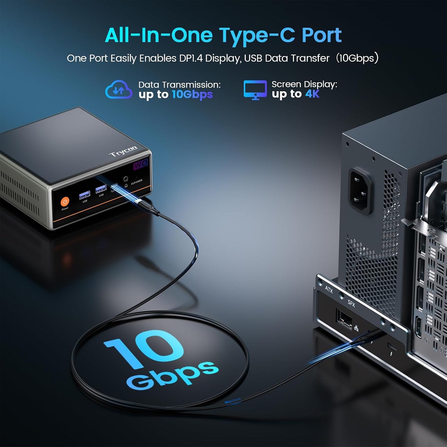 Trycoo Gaming Mini PC AMD Ryzen 5 5600H 8GB DDR4 RAM(Up to 64GB) 256GB SSD 2026 Desktop Mini Computer Business Home Office Game, Dual LAN, Triple 4K Display, WiFi 6, BT5.2, Type-C, HDMI, DP