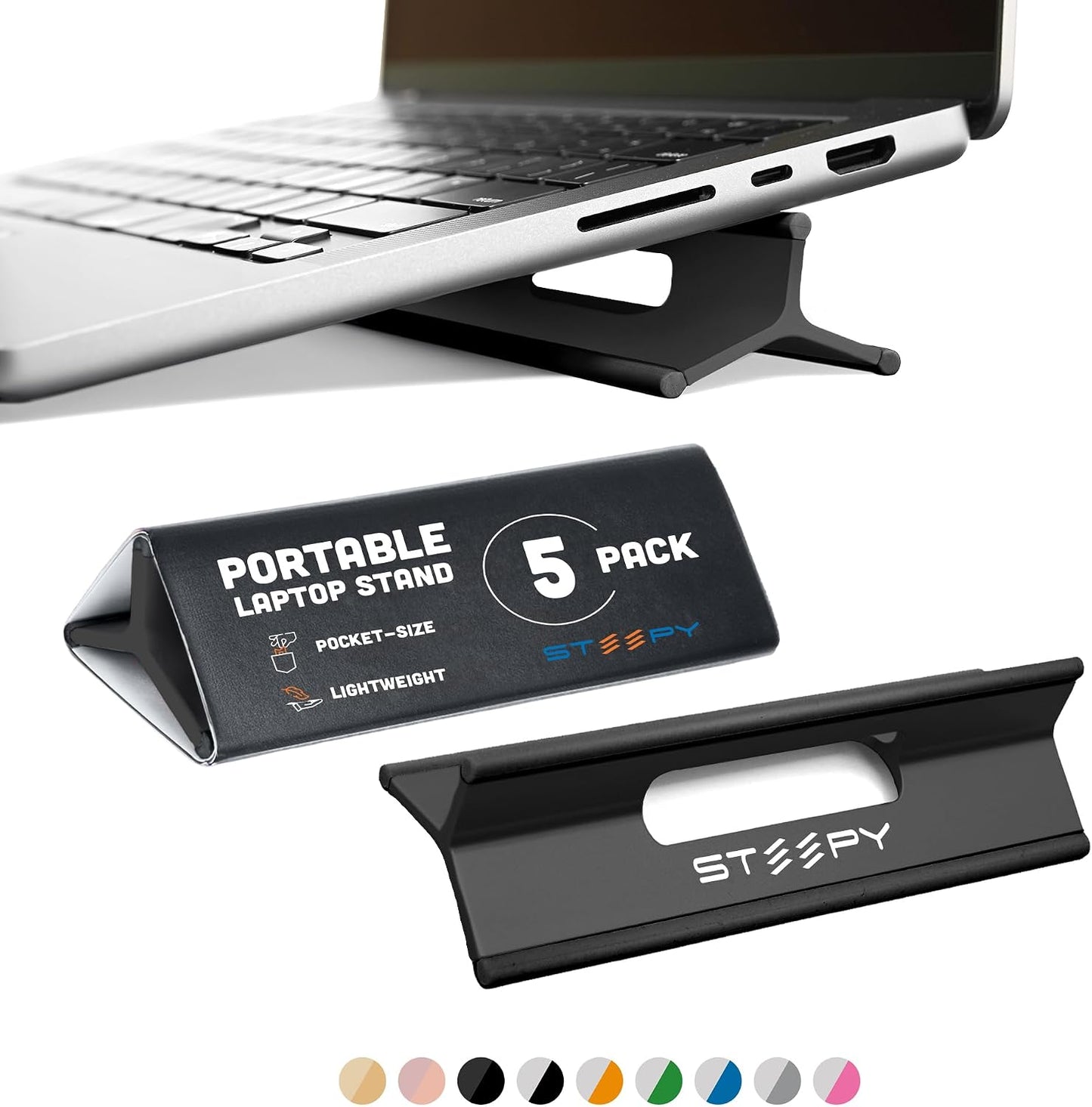 Steepy Portable Laptop Stand for Desk Adjustable Height, 13-17 Inch Devices Laptop Holder - Computer Stand for Cooling, Foldable, Portable, Ergonomic, Comfort, Slip-Proof, Sturdy Design, Universal Fit