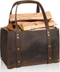 Woodman's Premium Cowhide Leather Log Carrier, Handcrafted Heavy-Duty Firewood Bag for Outdoor Camping, BBQ