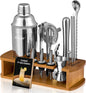 KITESSENSU Cocktail Shaker Set with Stand, 15-Piece Stainless Steel Bartender Kit, 25oz/750ml Martini Shaker with Jigger, Strainer, Spoon & Muddler, Silver