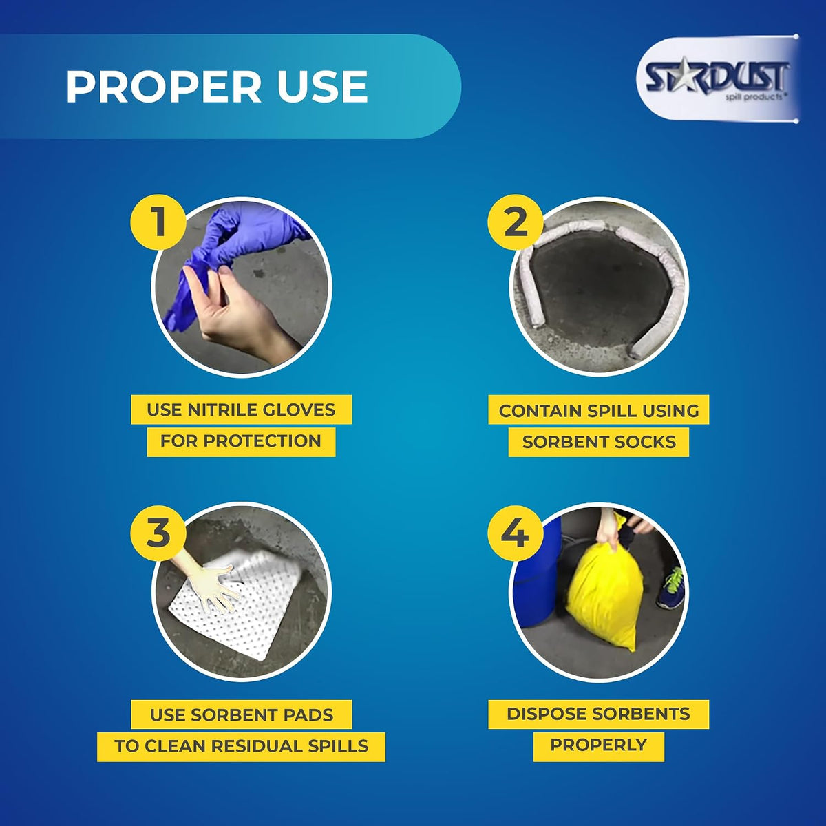 Stardust Spill Products Oil-Only Spill Kit, 2-Pack, Portable Oil Spill Cleanup Kit with Absorbent Pads, Socks, Disposal Bags & Nitrile Gloves