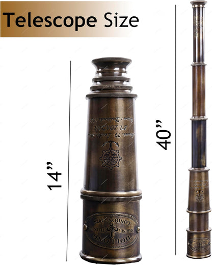 OCEAN REPLICAS 1920 Dollond London Brass Maritime Telescope, 15-Inch Vintage Nautical Spyglass with 25x Magnification, Solid Brass Scope & Wooden Box