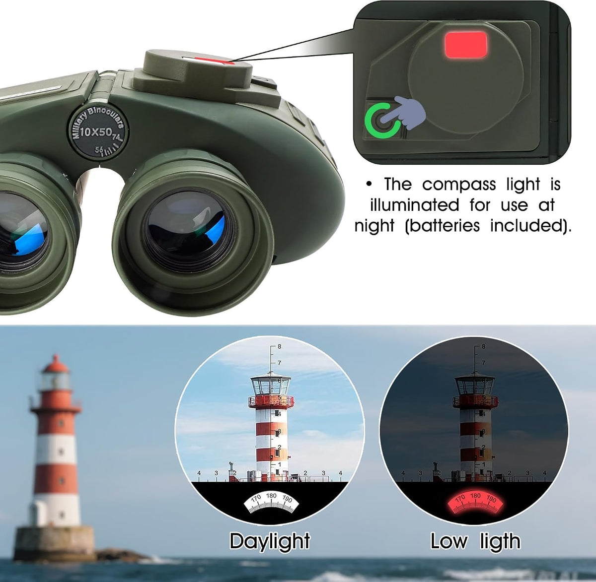 SELFIE CAT 10x50 Marine Binoculars with Compass & Rangefinder, Waterproof Fogproof BAK4 Porro Prism Binoculars with FMC Multi-Coated Lenses for Boating, Sailing & Outdoor Activities