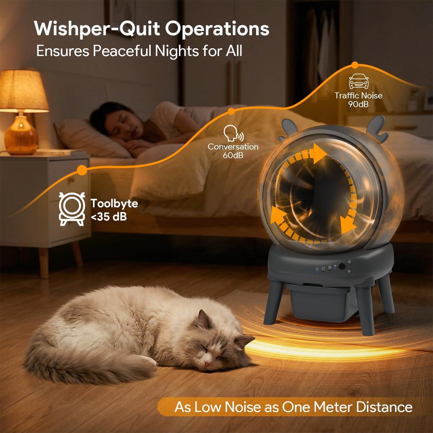 Automatic Cat Litter Box with App Control - Automatic Litter Box Self Cleaning for Multiple Cats, Health Tracking & Weight Sensor, Ultra Quiet, Odor Control, Large Capacity, Dark Grey