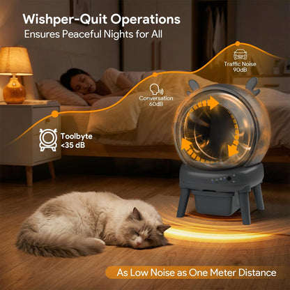 Automatic Cat Litter Box with App Control - Automatic Litter Box Self Cleaning for Multiple Cats, Health Tracking & Weight Sensor, Ultra Quiet, Odor Control, Large Capacity, Dark Grey