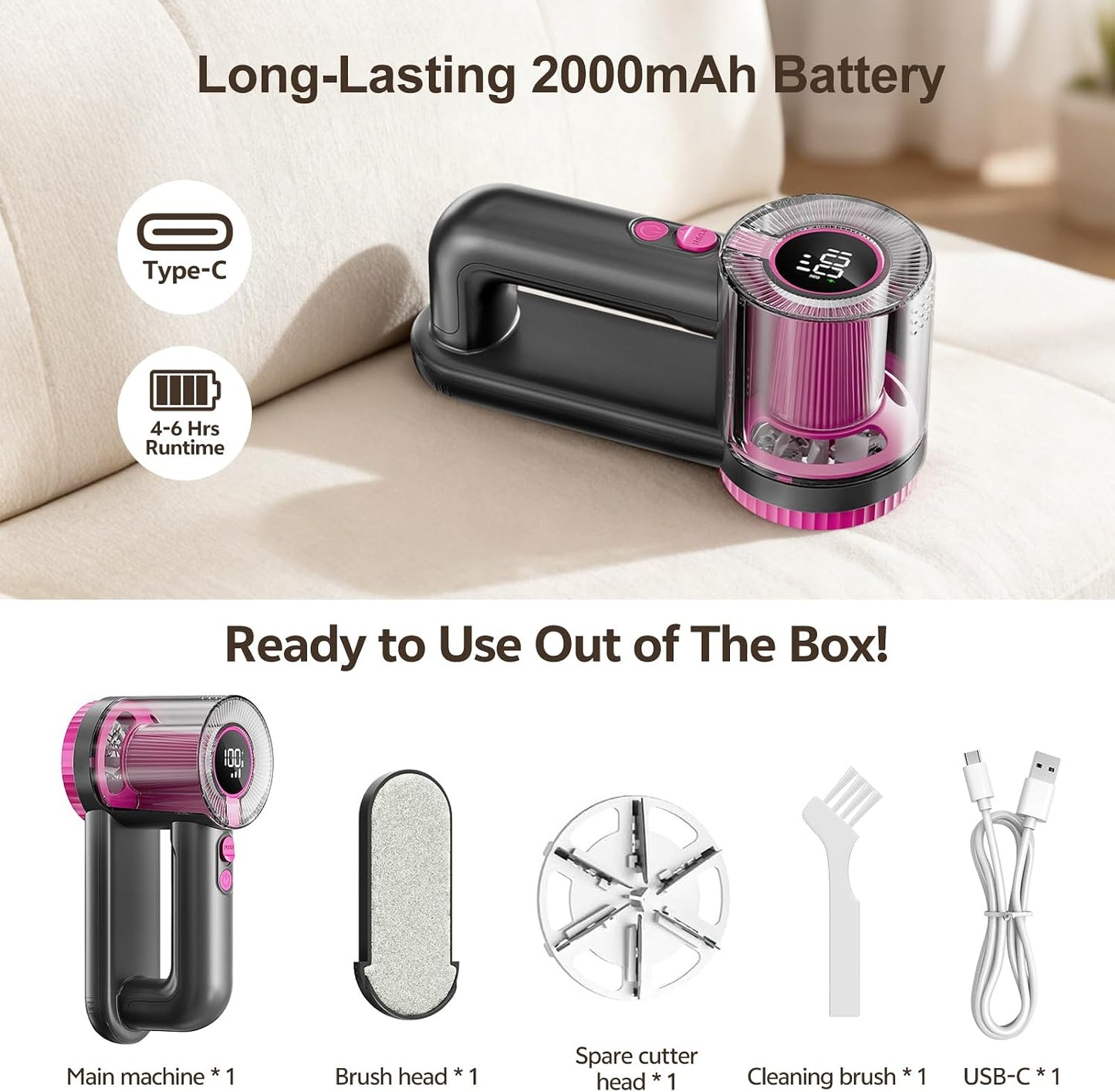 Wauvmoss Rechargeable Fabric Shaver 2-in-1 Lint Remover