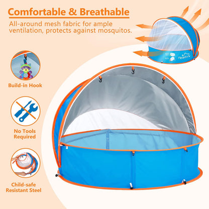 Peradix 4-in-1 Pop-Up Pool Tent for Kids & Pets, Baby Paddling Pool, Ball Pit & Beach Tent with UPF 50+ Canopy and Detachable Mosquito Net