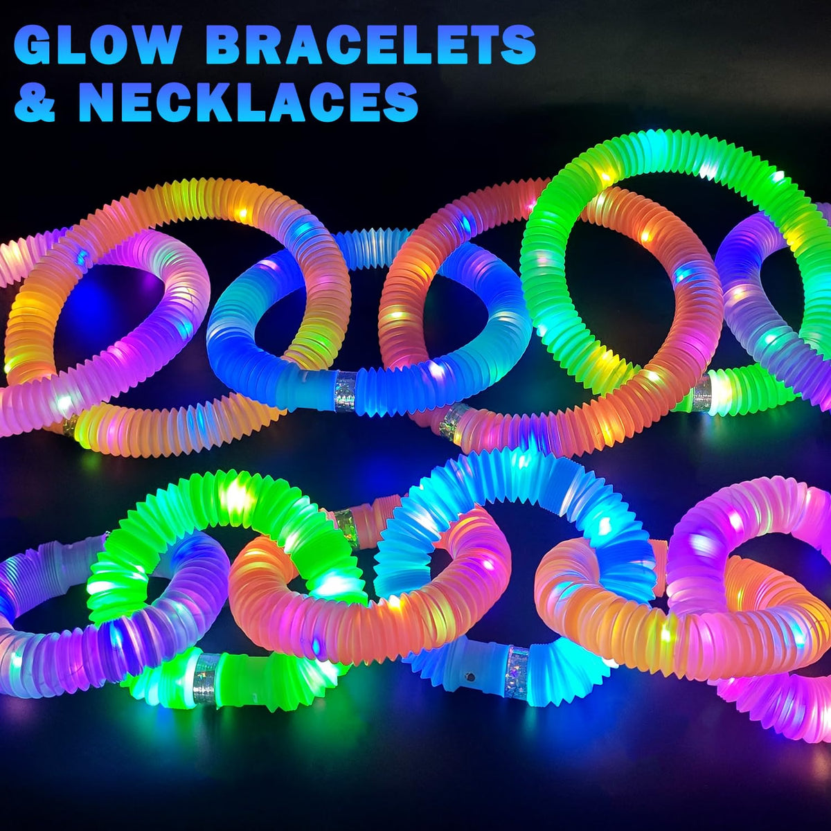 Kannove 48-Piece LED Glow Sticks for Kids, Light-Up Pop Tubes with Bracelet, Necklace & Crown Connectors, Multi-Color Halloween Party Favors, Goodie Bag Stuffers