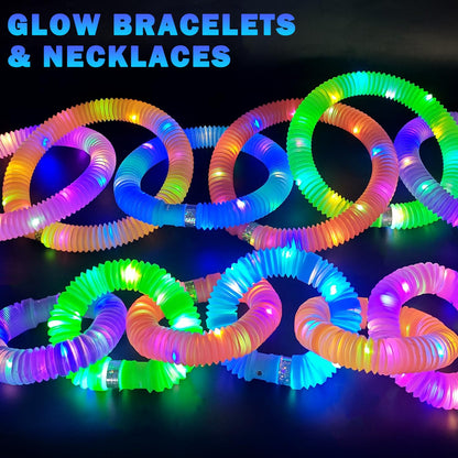 Kannove 48-Piece LED Glow Sticks for Kids, Light-Up Pop Tubes with Bracelet, Necklace & Crown Connectors, Multi-Color Halloween Party Favors, Goodie Bag Stuffers