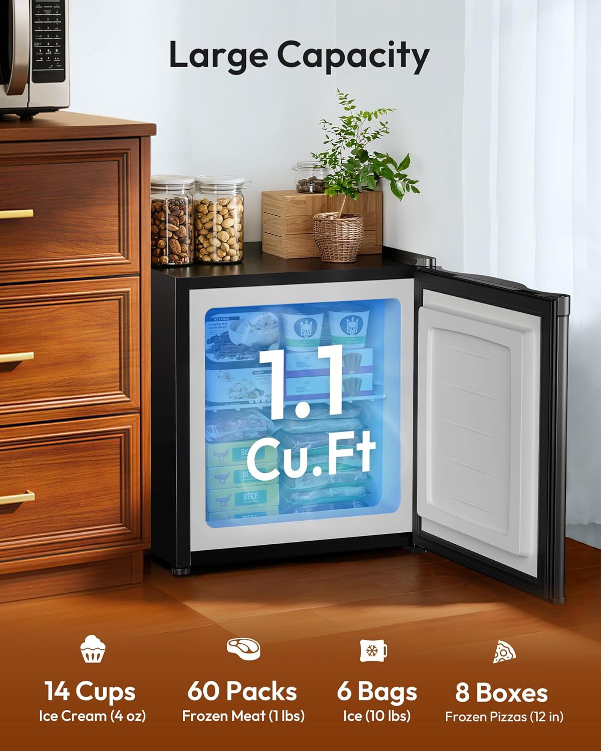 EUHOMY 1.1 Cu.ft Upright Freezer, Reversible Door Mini Freezer, Black