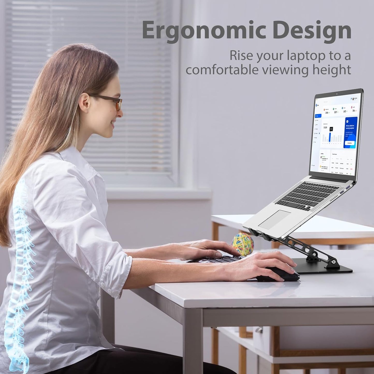 Gogoonike Adjustable Laptop Stand for Desk, Metal Laptop Riser Holder, Portable Foldable Desktop Book Stand, Ventilated Cooling Computer Notebook Stand for 10-15.6" Laptops & Tablets