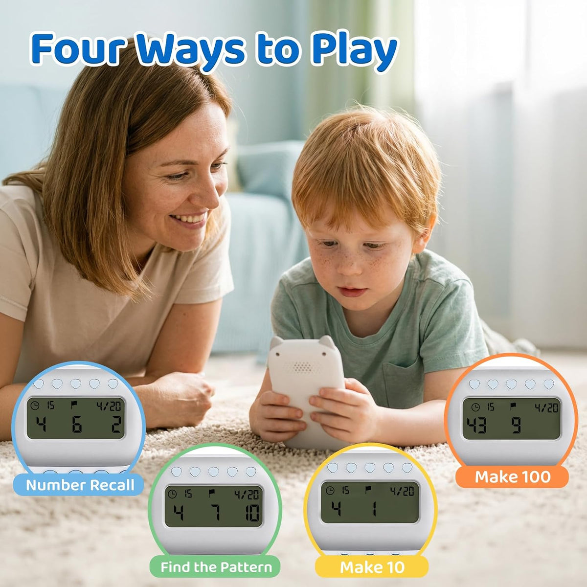 Umimile Math Games for Kids Ages 4-12, Portable Learning Toy with 4 Interactive Modes, Addition Subtraction Multiplication Division, Rechargeable Educational Game, Green