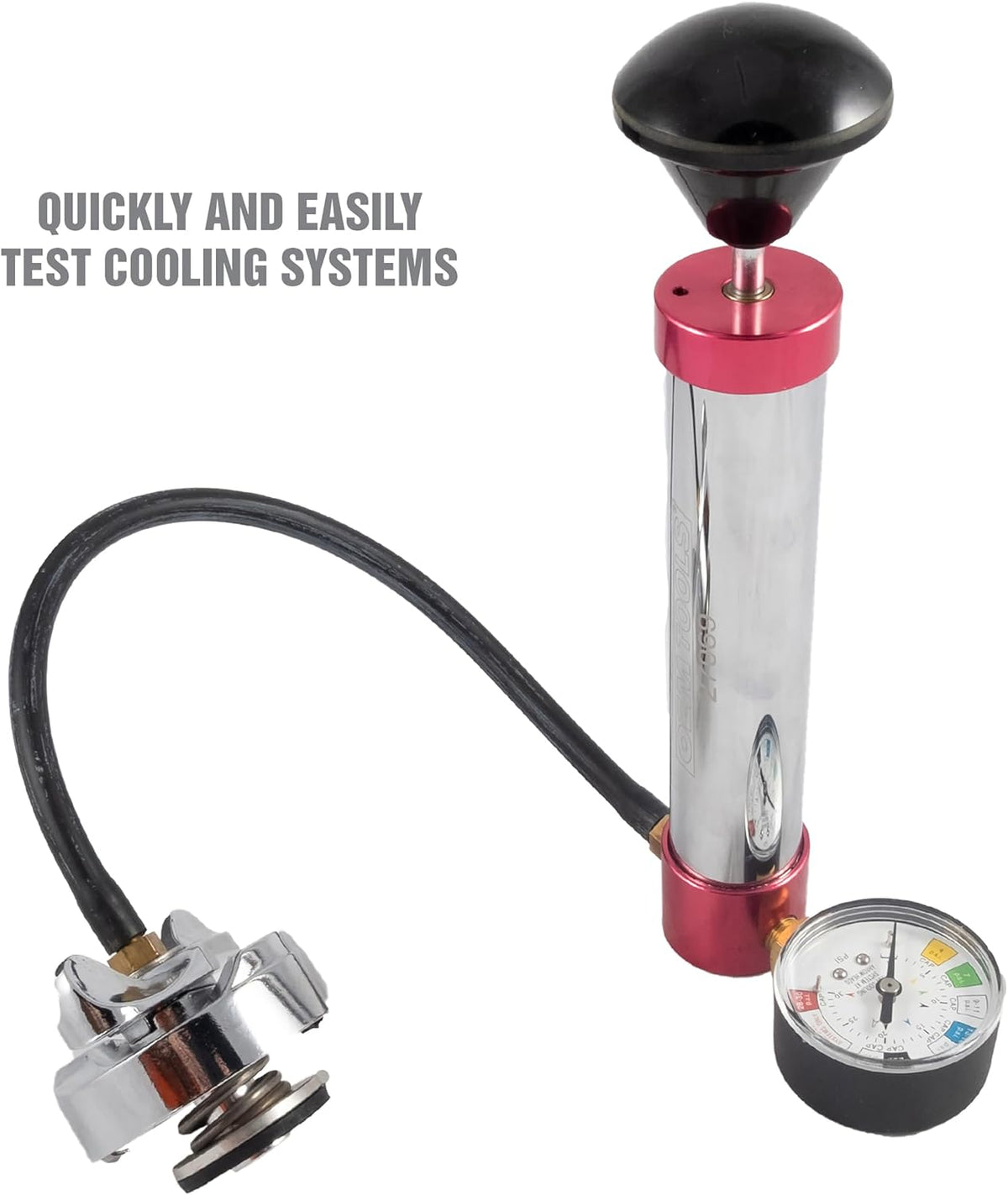 OEMTOOLS 27069 Cooling System Pressure Test Pump for Most Cooling Systems Cooling System Pressure Tester w/ Storage Case, Easy Lever Style Pressure Relief Valve, Works Most Cooling System Adapters