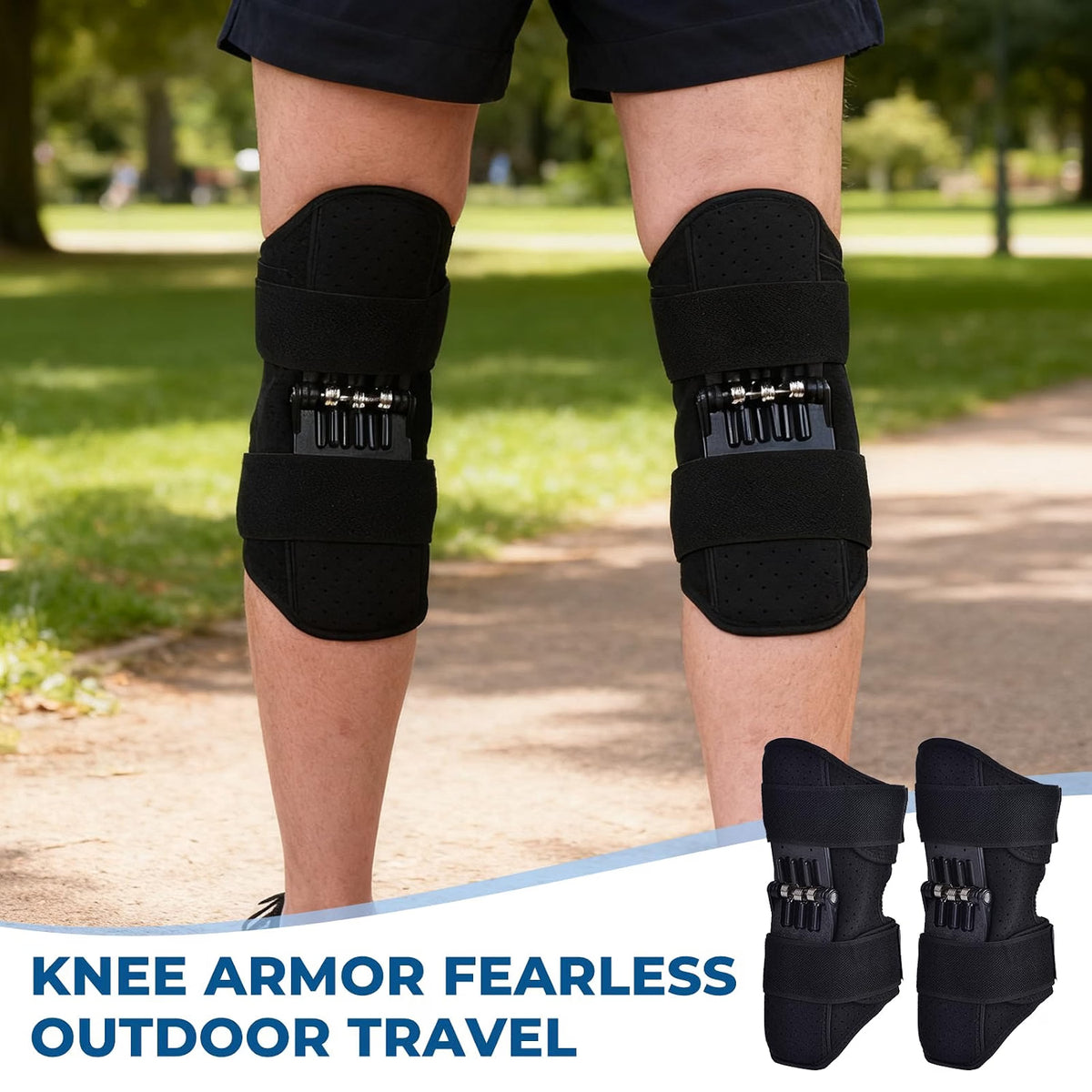 HyperionFlo Essentials 2-Pack Spring Knee Support Brace, Adjustable Patella Support with Dynamic Spring Assistance, Black