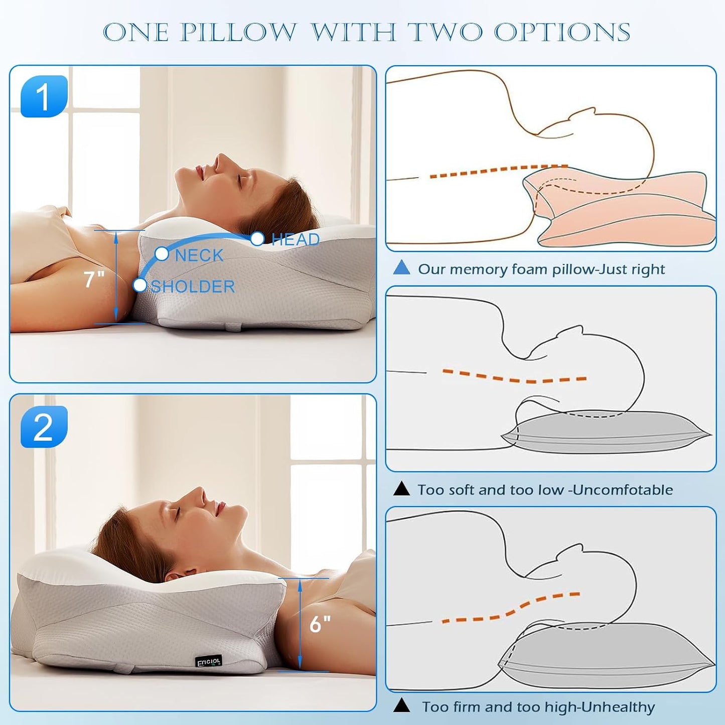 Cooling Gel Pillows for Neck and Shoulder,Cervical Pillow Cozy Sleeping Odorless Ergonomic Contour Memory Foam Pillows for Side Back Stomach Sleepers with Pillowcase (Grey)