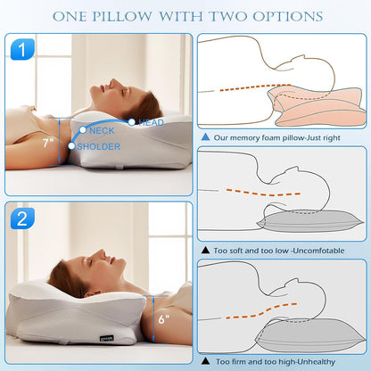 Cooling Gel Pillows for Neck and Shoulder,Cervical Pillow Cozy Sleeping Odorless Ergonomic Contour Memory Foam Pillows for Side Back Stomach Sleepers with Pillowcase (Grey)
