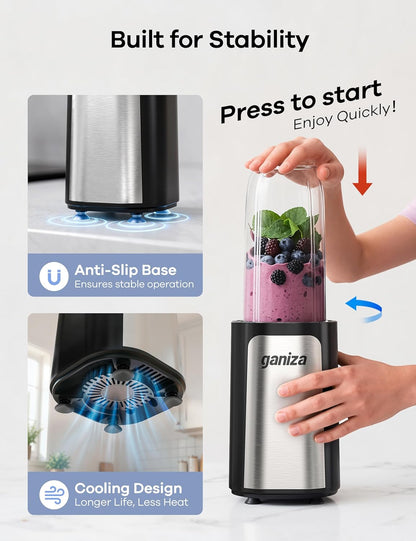 Ganiza 14-Piece 900W Personal Smoothie Blender, Black Silver