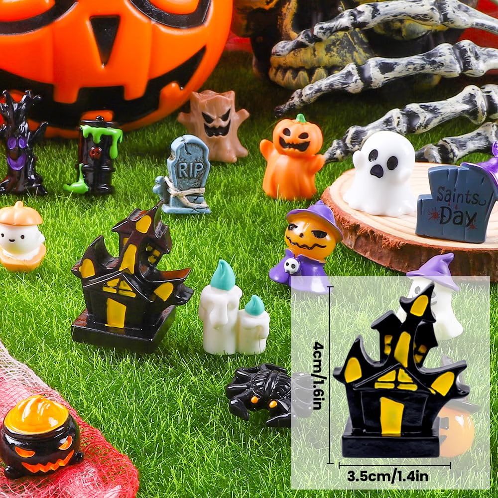 DIYDEC 32-Piece Halloween Mini Resin Figures, 32 Styles Tiny Skull, Ghost & Animal Miniatures for Halloween Decor, Party Favors, Garden, Dollhouse & DIY Crafts