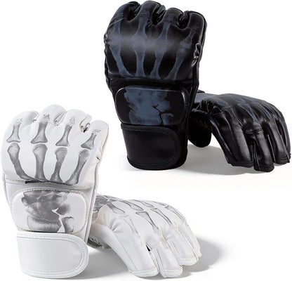 HyperionFlo Essentials 2-Pair MMA Gloves, Open-Finger Sparring & Training Gloves with Adjustable Hook-and-Loop Wrist Straps, Black & White, Large