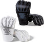 HyperionFlo Essentials 2-Pair MMA Gloves, Open-Finger Sparring & Training Gloves with Adjustable Hook-and-Loop Wrist Straps, Black & White, Large