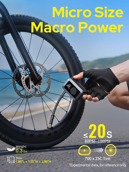 DSUY Mini Electric Bike Tire Pump, 120 PSI Portable Bicycle Air Pump with Digital Gauge & Auto Stop, 27 L/min Fast Inflation, Presta & Schrader Valve, USB-C, Gunmetal Gray