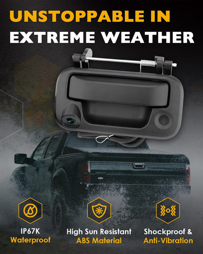 Backup Camera Handle w/Rear View Mirror Monitor, Fits 04-16 Ford F150 F250 Tailgate, Compatible with F350 F450 F550 Super Duty/Explorer, 4.3" Rear View, 170° Viewing Angle, Waterproof Reverse Camera