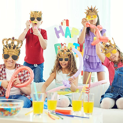 NICOWARM 12-Piece Crown Glasses & Crown Hats Party Set, 6 King & Queen Crown Sunglasses with 6 Adjustable Crown Hats, Royal Photo Props for Kids & Adults, Gold
