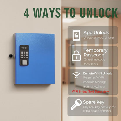 WeHere 32-Key Smart Key Lock Box | Bluetooth Keypad, App Control, One-Time Password & Wall-Mounted Key Cabinet