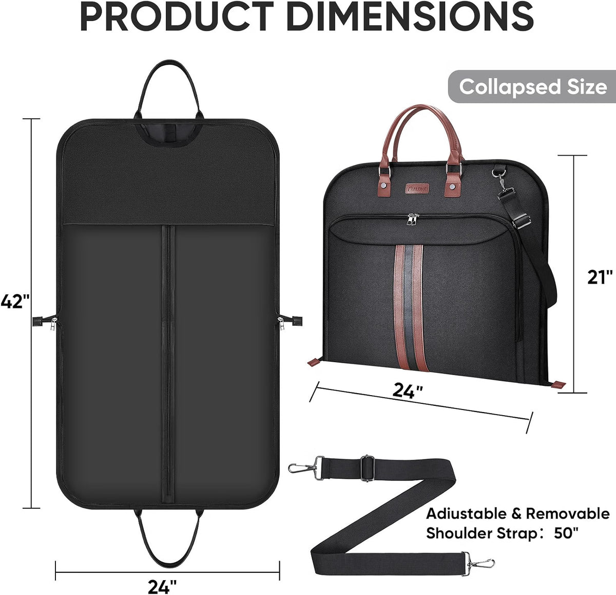 BALEINE Garment Bag for Travel, Water-Resistant 600D Suit Bag with Wrinkle-Free Storage, Foldable Carry-On Travel Bag with Adjustable Shoulder Strap & Front Pocket