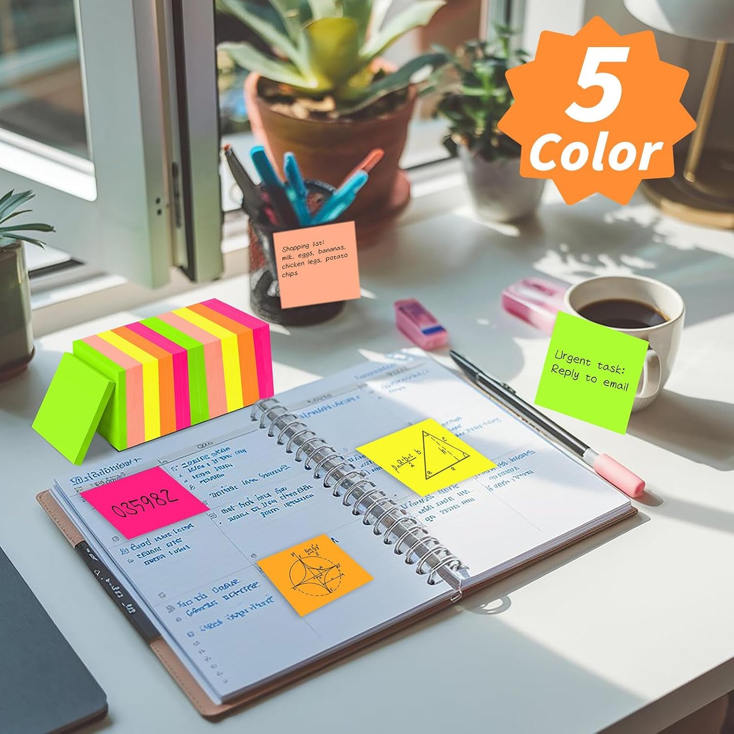 Oleitodh 35-Pack Sticky Notes, 3 x 3 Inch Colorful Memo Pads, 5 Bright Colors Self-Stick Notes for Office, School, Study, Planning and Reminders