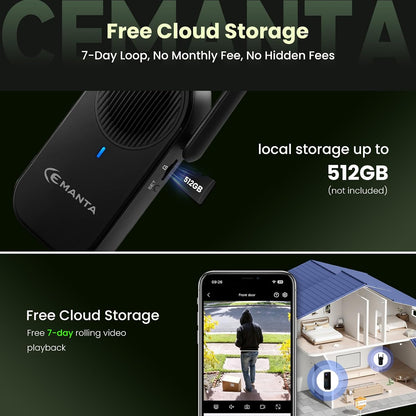 CEMANTA 2K Wireless Video Doorbell Camera with Chime, Dual-Camera 190° Wide View, AI Human Detection, Night Vision, 2-Way Audio, 9000mAh Battery
