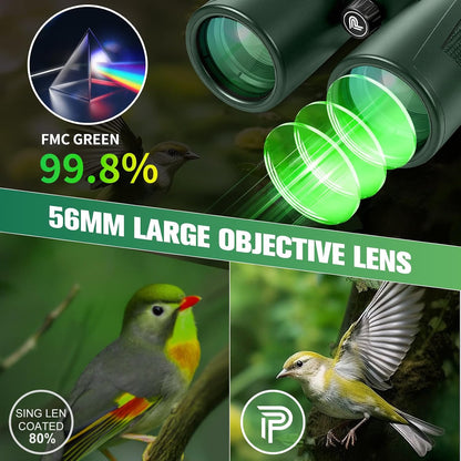 Pankoo 20x56 High-Powered Binoculars for Adults, Waterproof BAK4 Roof Prism Binoculars with FMC Lenses, Large 56mm Objective Lens for Bird Watching, Sports, Travel & Stargazing
