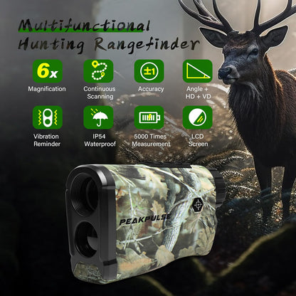 PEAKPULSE Hunting Range Finder 1400 Yards, 6X Laser Rangefinder with Angle, Horizontal & Vertical Measurement, IP54 Water Resistant, LC1200A-GR