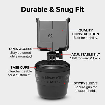 WeatherTech CupFone, Universal Cup Holder Phone Mount for Cars – Adjustable & Secure Fit with Open Access for Charging – Compatible with iPhone, Android - Black
