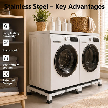 I'Ezonk Full size Heavy duty Stainless steel Laundry Pedestal,6" Height Washer and Dryer Pedestals, Adjustable Universal washing machine stand and Ice maker stand(White)