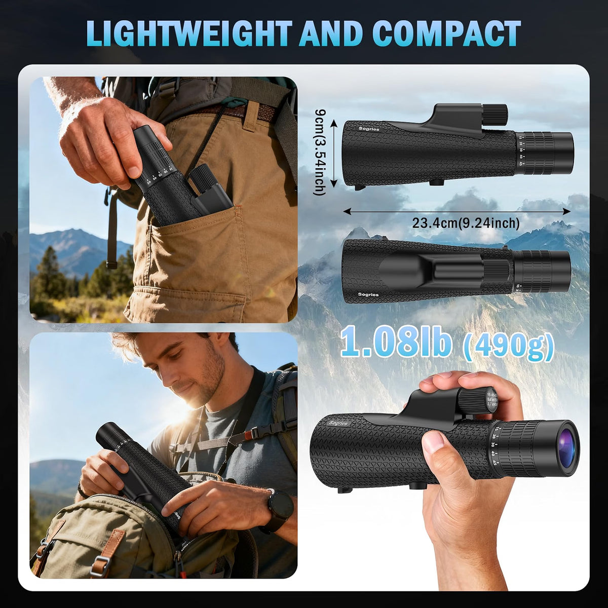 Sogries 15-45x55 High Power Zoom Monocular Telescope, 55mm BAK-4 Prism Scope for Bird Watching, Hiking, Travel, Sports & Outdoor Viewing