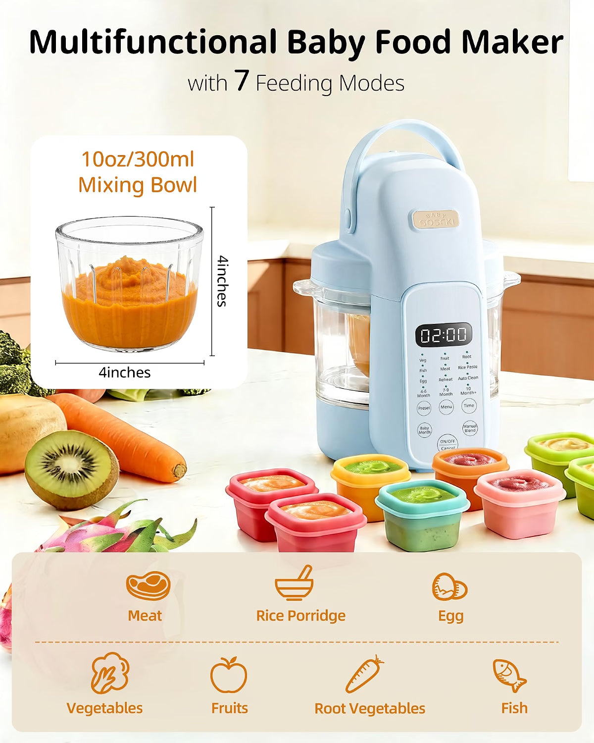 SosekiBaby Tutto Baby Food Maker with Glass Bowl, 9-in-1 Steam & Blend Baby Food Processor, 3 Texture Stages, 10 oz Capacity, Blue