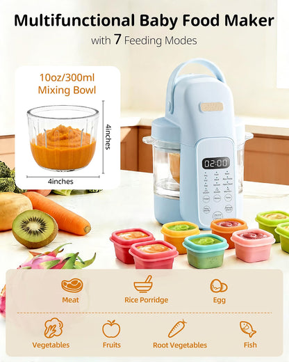 SosekiBaby Tutto Baby Food Maker with Glass Bowl, 9-in-1 Steam & Blend Baby Food Processor, 3 Texture Stages, 10 oz Capacity, Blue