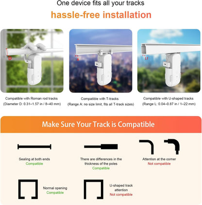 Automatic Curtain Opener with Remote, Gifts for Women and Men, Compatible with Alexa and Google Home, Bluetooth Curtain Opener with App/Timer(For Roman, T/U Tracks - With Remote)