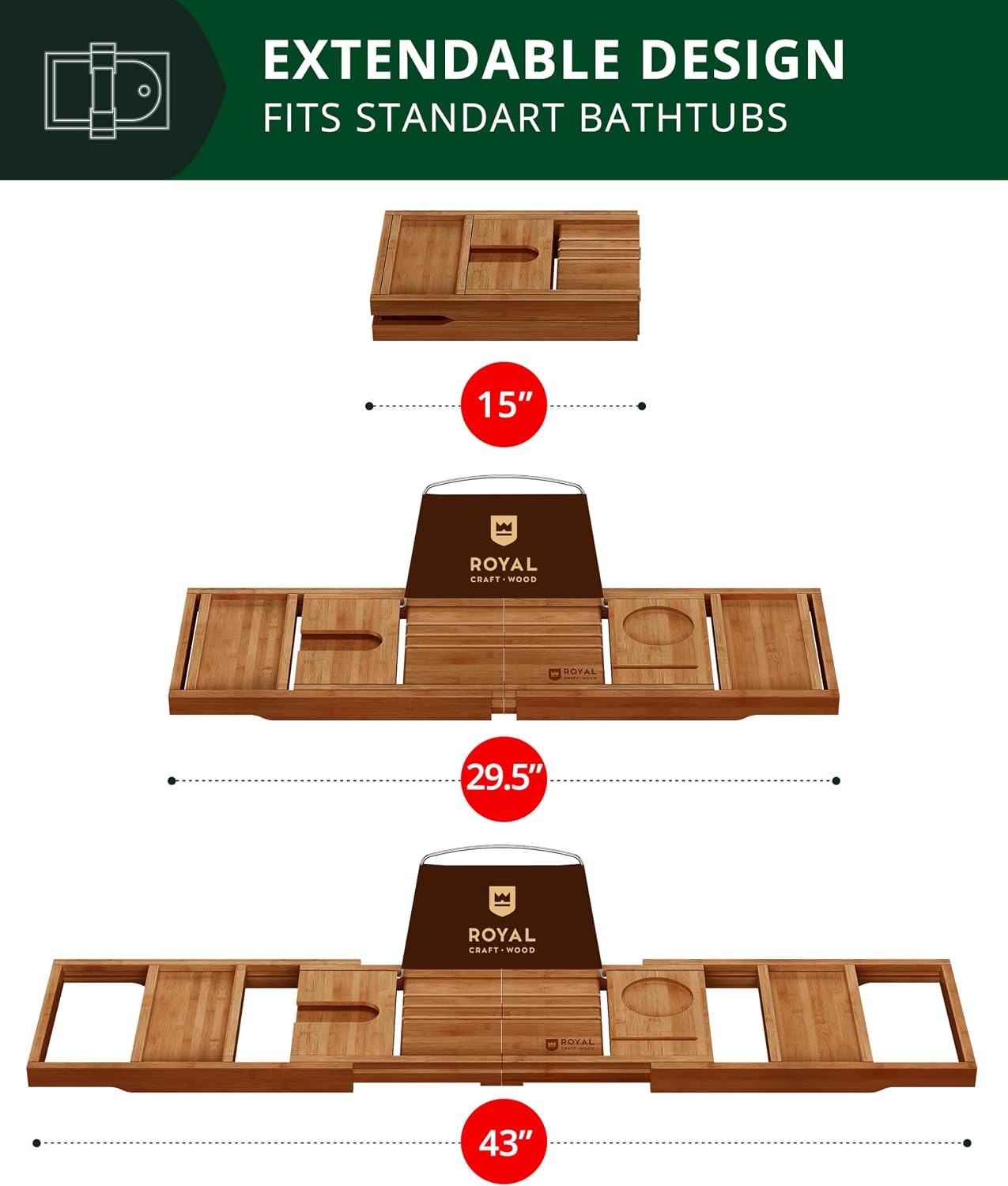 Trending Now Wood Bath Tray – Bathtub Tray for Tub, Expandable Bamboo Bath Tray & Bathtub Caddy with Book Holder, Wine Glass Holder, Phone & Tablet Stand, Spa Bath Accessories, Birthday Gifts for Mom
