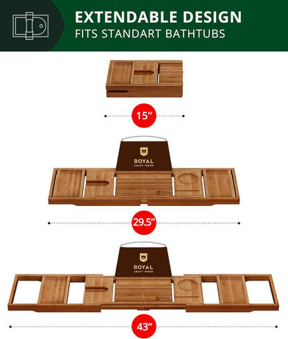 Trending Now Wood Bath Tray – Bathtub Tray for Tub, Expandable Bamboo Bath Tray & Bathtub Caddy with Book Holder, Wine Glass Holder, Phone & Tablet Stand, Spa Bath Accessories, Birthday Gifts for Mom