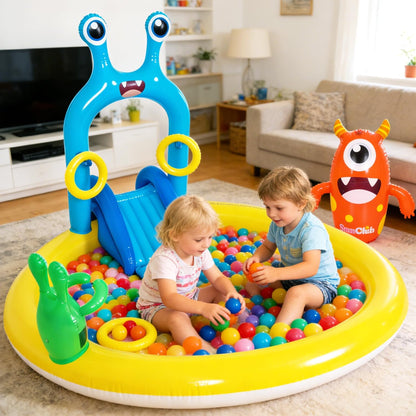 Inflatable Splash Pad for Kids with Monster Sprinkler, Water Slide, Toss Rings & Balls, Outdoor Backyard Water Play Center for Toddlers Ages 2-6