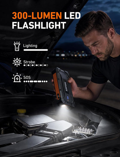AstroAI S8 Ultra 12V 4000A Lithium Jump Starter Up to All Gas/12L Diesel Heavy-duty Battery Booster with Smart Jumper Cables, Type-C Power Bank, 3-Mode LED Flashlight, Rugged Protection, Orange