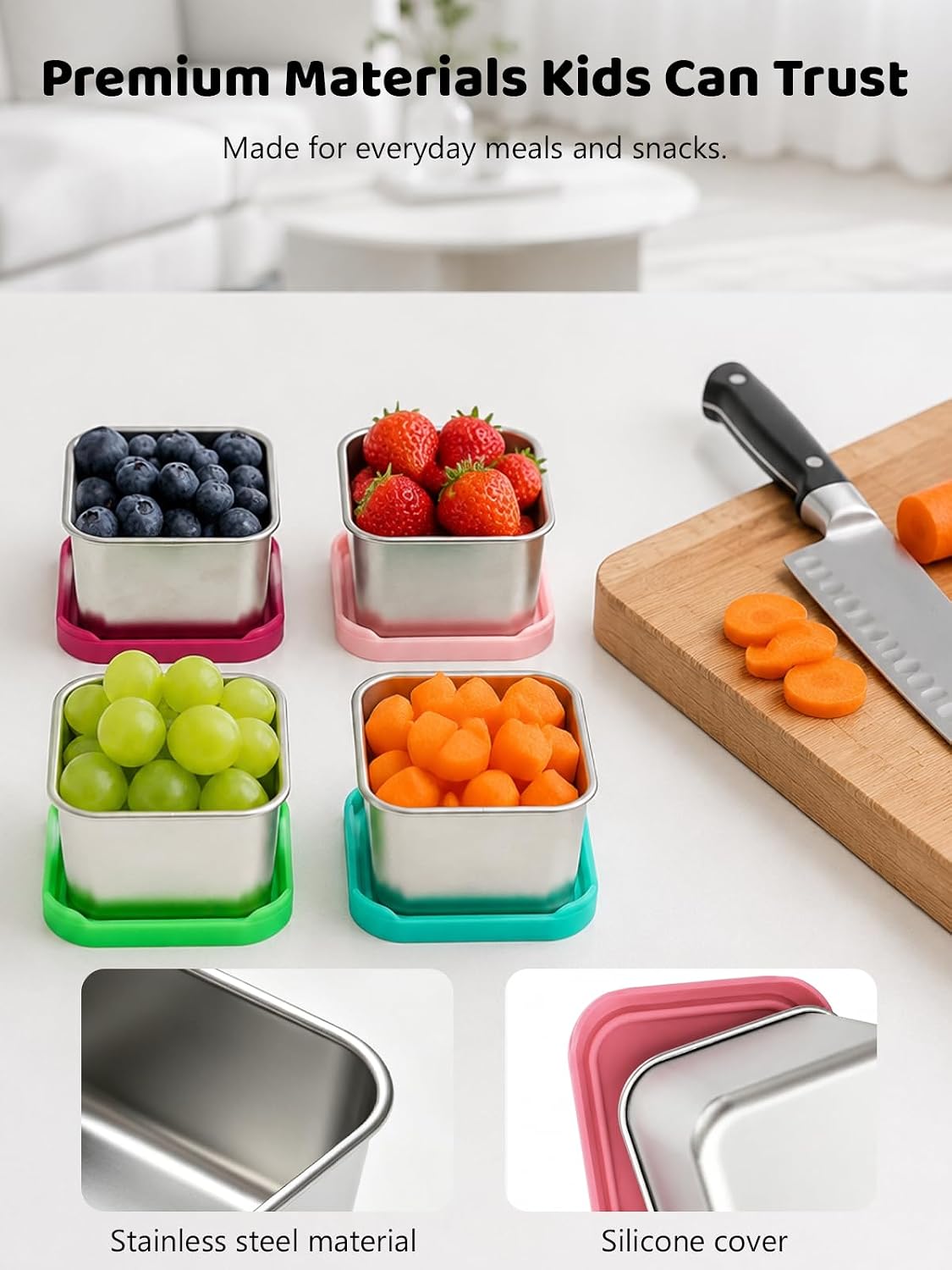 HTEVW 6-Pack Stainless Steel Snack Containers for Kids
