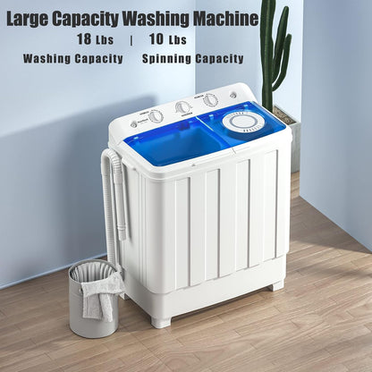 Auertech Portable Washing Machine, 28lbs Twin Tub Washer Mini Compact Laundry Machine with Drain Pump, Semi-automatic 18lbs Washer 10lbs Spinner Combo for Dorms, Apartments, RVs