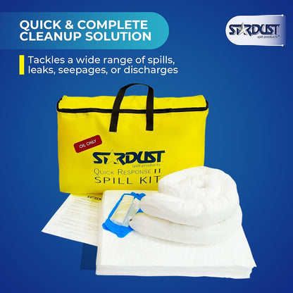 Stardust Spill Products Oil-Only Spill Kit, 2-Pack, Portable Oil Spill Cleanup Kit with Absorbent Pads, Socks, Disposal Bags & Nitrile Gloves