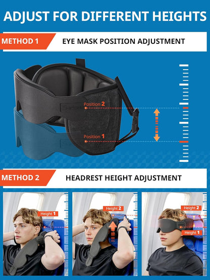 SARISUN Travel Pillows for Airplanes, Stable Head Support, Travel Essential Airplane Pillow with 3D Eye Mask, Seat Strap Secures to Headrest, Stop Bobblehead, for Long Flight Road Trip Sleeping, Black