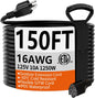 HUANCHAIN Black Extension Cord 150 FT, 16 Gauge, Outdoor Electric Cable