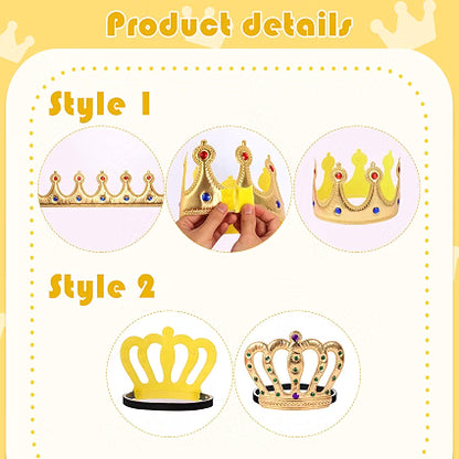 NICOWARM 12-Piece Crown Glasses & Crown Hats Party Set, 6 King & Queen Crown Sunglasses with 6 Adjustable Crown Hats, Royal Photo Props for Kids & Adults, Gold